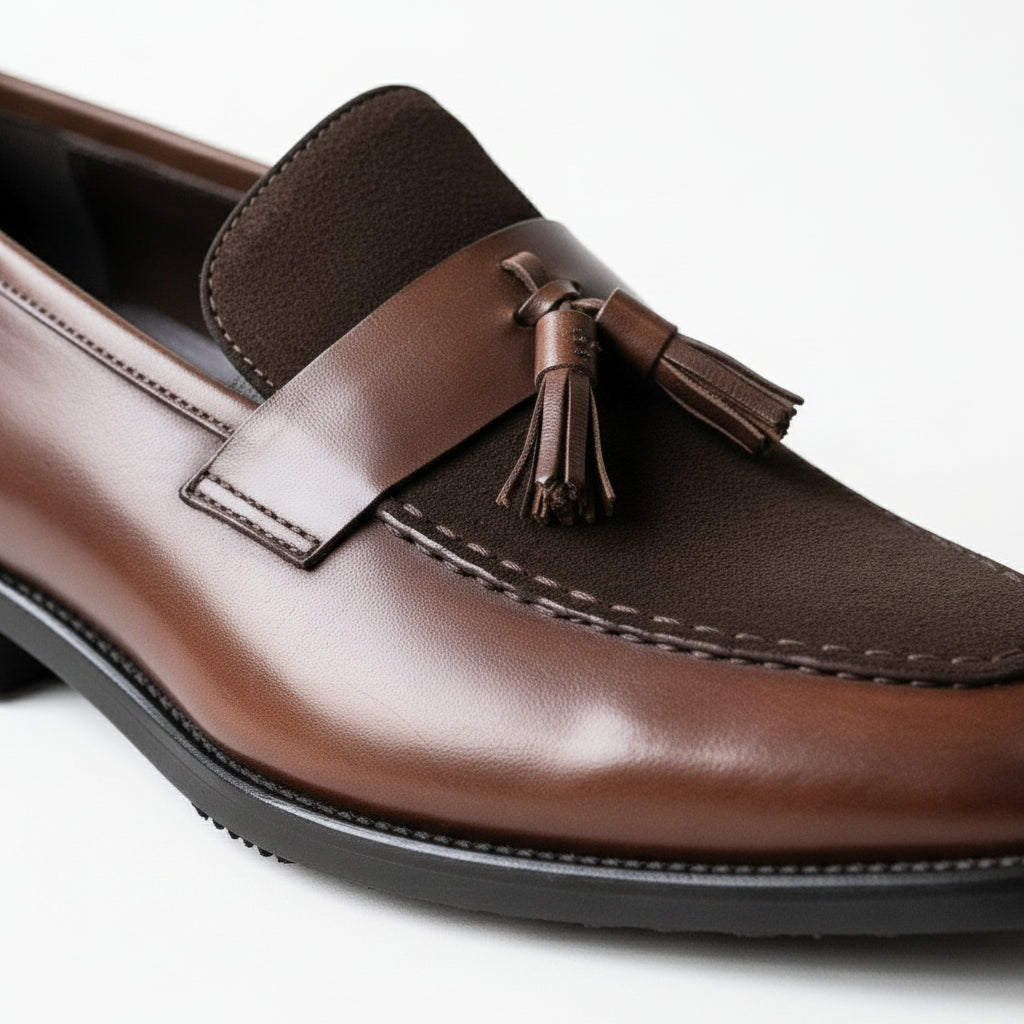 detail-view - Handmade Men Brown Tassels Moccasins Loafer Shoes, Brown Dress Shoes