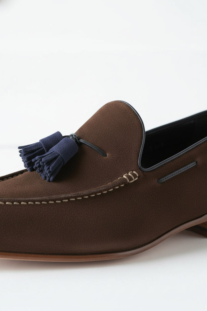 detail-view - Handmade Men Brown Loafer Shoes for Men with Tassel, Men Loafer Shoes