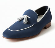 detail-view - Handmade Men Navy Blue Suede Leather Tassels Moccasins Shoes Loafer Silpons