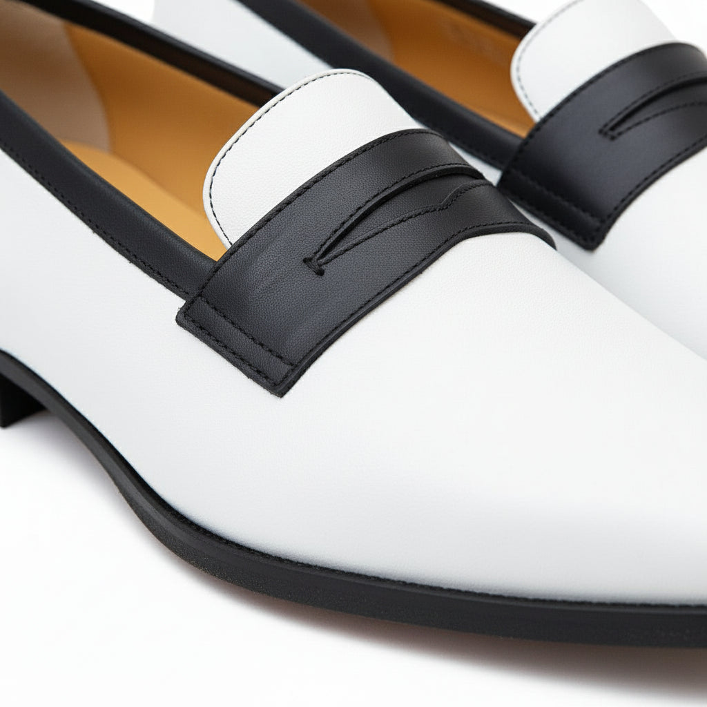 detail-view - Handmade Men Two Tone Penny Loafer Shoes, Men Spectatorleather Shoes