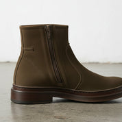 detail-view-showing-texture - Men's Olive Green Suede Ankle Boots, Distressed Suede Ankle Boots for Men, Slip-On Suede Ankle Boots