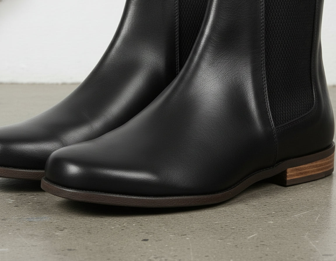 detail-view-showing-texture - Women's Handmade Black Leather Chelsea Boots