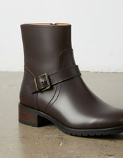 detail-view-showing-texture - Women's Handmade Brown Ankle-High Leather Artisan Moto Boots