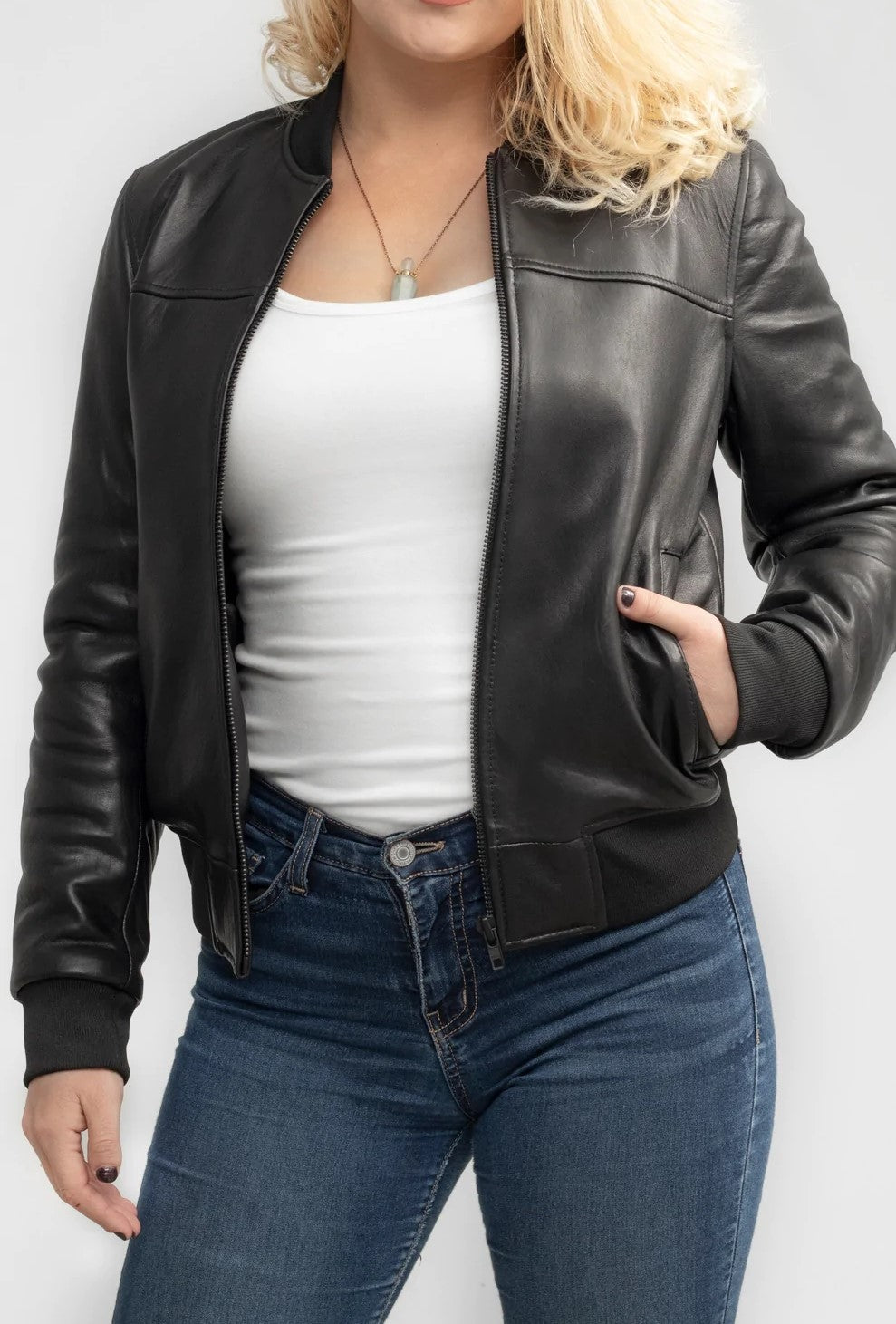 Gothic Women's Black Diamond Leather Jacket, Women's Rocker Style Cowhide Jacket - Image 2