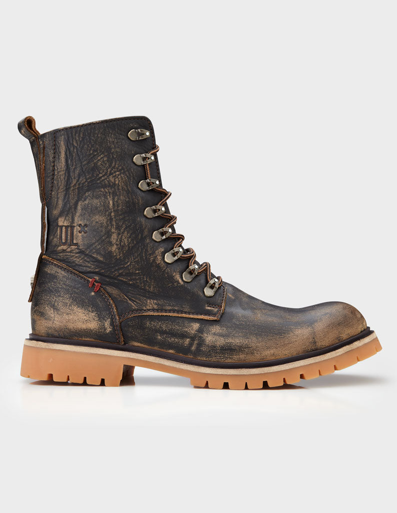 Men's Calf Leather Heavy Duty Biker Boots in Sand Brown