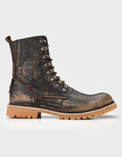 Men's Calf Leather Heavy Duty Biker Boots in Sand Brown