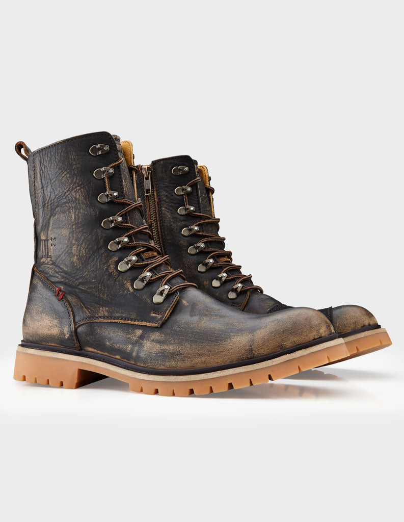Men's Calf Leather Heavy Duty Biker Boots in Sand Brown - Image 2