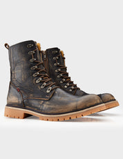 Men's Calf Leather Heavy Duty Biker Boots in Sand Brown - Image 2