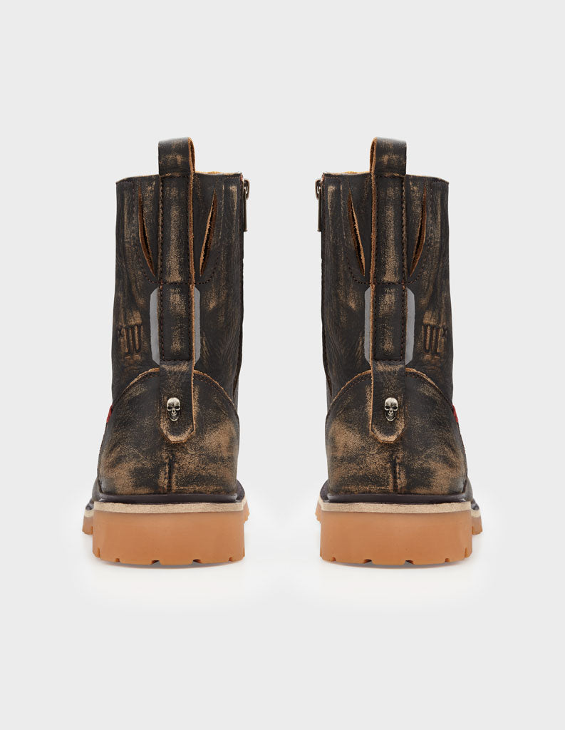 Men's Calf Leather Heavy Duty Biker Boots in Sand Brown - Image 4