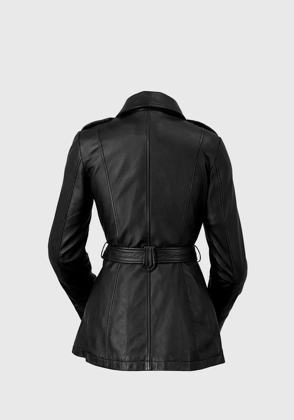 Gothic Dyed Leather Black Women's Long Jacket, Edgy Long Leather Jacket for Women in Black - Image 8