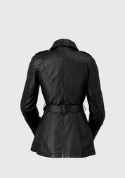 Gothic Dyed Leather Black Women's Long Jacket, Edgy Long Leather Jacket for Women in Black - Image 8