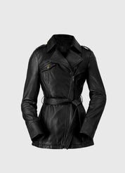 Gothic Dyed Leather Black Women's Long Jacket, Edgy Long Leather Jacket for Women in Black - Image 7