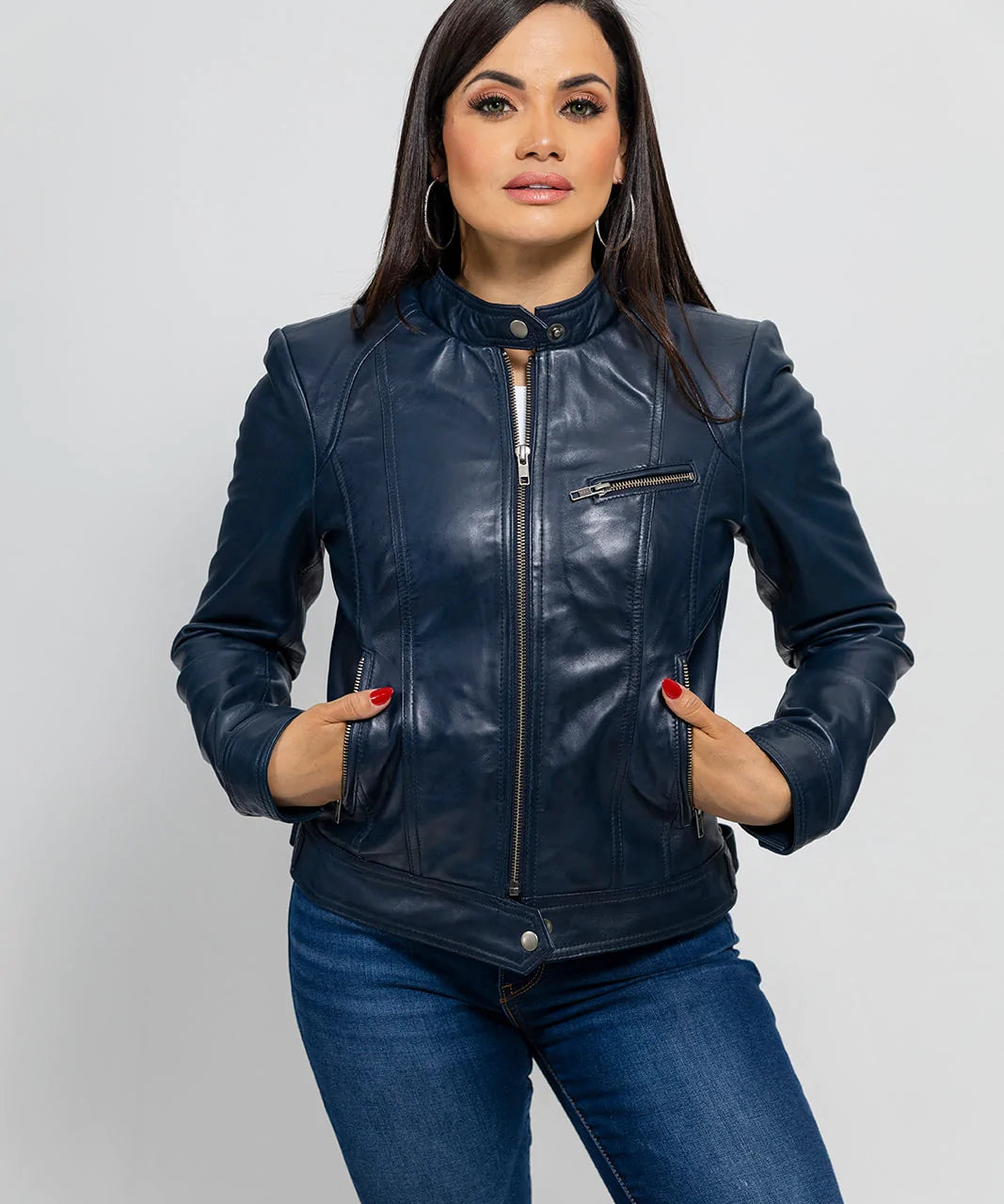 Women's Blue Dyed Leather Jacket, Stylish Women's Leather Jacket in Blue