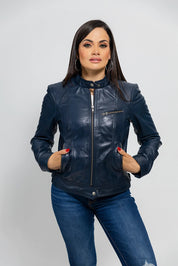 Women's Blue Dyed Leather Jacket, Stylish Women's Leather Jacket in Blue