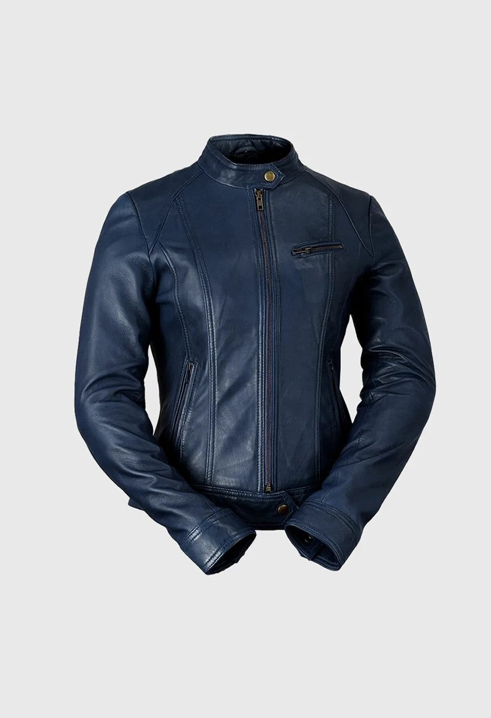 Women's Blue Dyed Leather Jacket, Stylish Women's Leather Jacket in Blue - Image 7