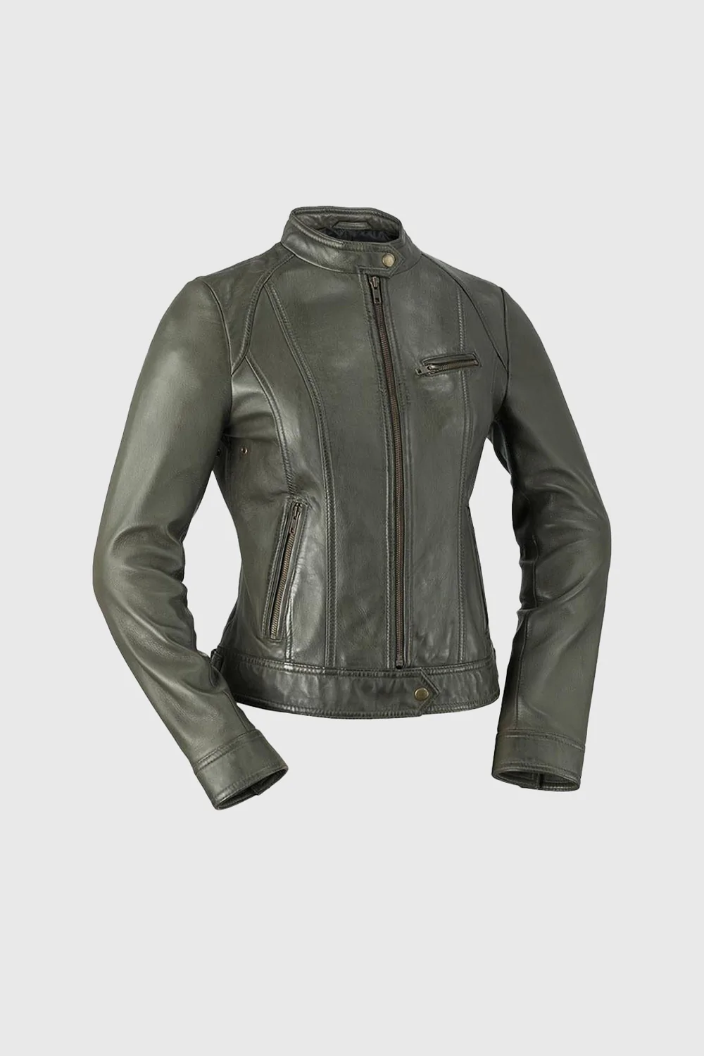 Green Leather Women's Streetwear Jacket, Stylish Dyed Leather Women's Jacket - Image 8