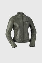 Green Leather Women's Streetwear Jacket, Stylish Dyed Leather Women's Jacket - Image 8
