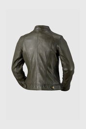 Green Leather Women's Streetwear Jacket, Stylish Dyed Leather Women's Jacket - Image 9