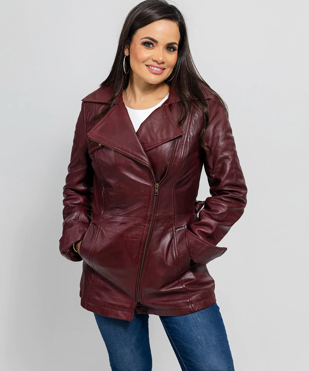 Women's Gothic Ox Blood Dyed Leather Jacket, Women's Stylish Leather Trench Coat