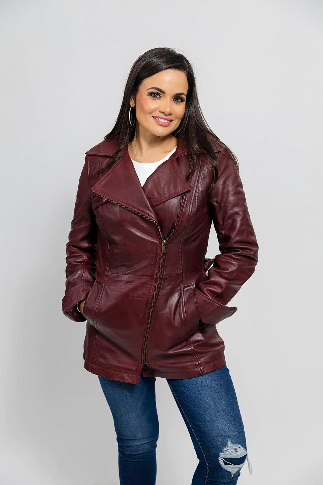 Women's Gothic Ox Blood Dyed Leather Jacket, Women's Stylish Leather Trench Coat