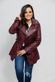 Women's Gothic Ox Blood Dyed Leather Jacket, Women's Stylish Leather Trench Coat - Image 2