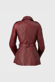 Women's Gothic Ox Blood Dyed Leather Jacket, Women's Stylish Leather Trench Coat - Image 7