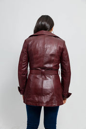 Women's Gothic Ox Blood Dyed Leather Jacket, Women's Stylish Leather Trench Coat - Image 4