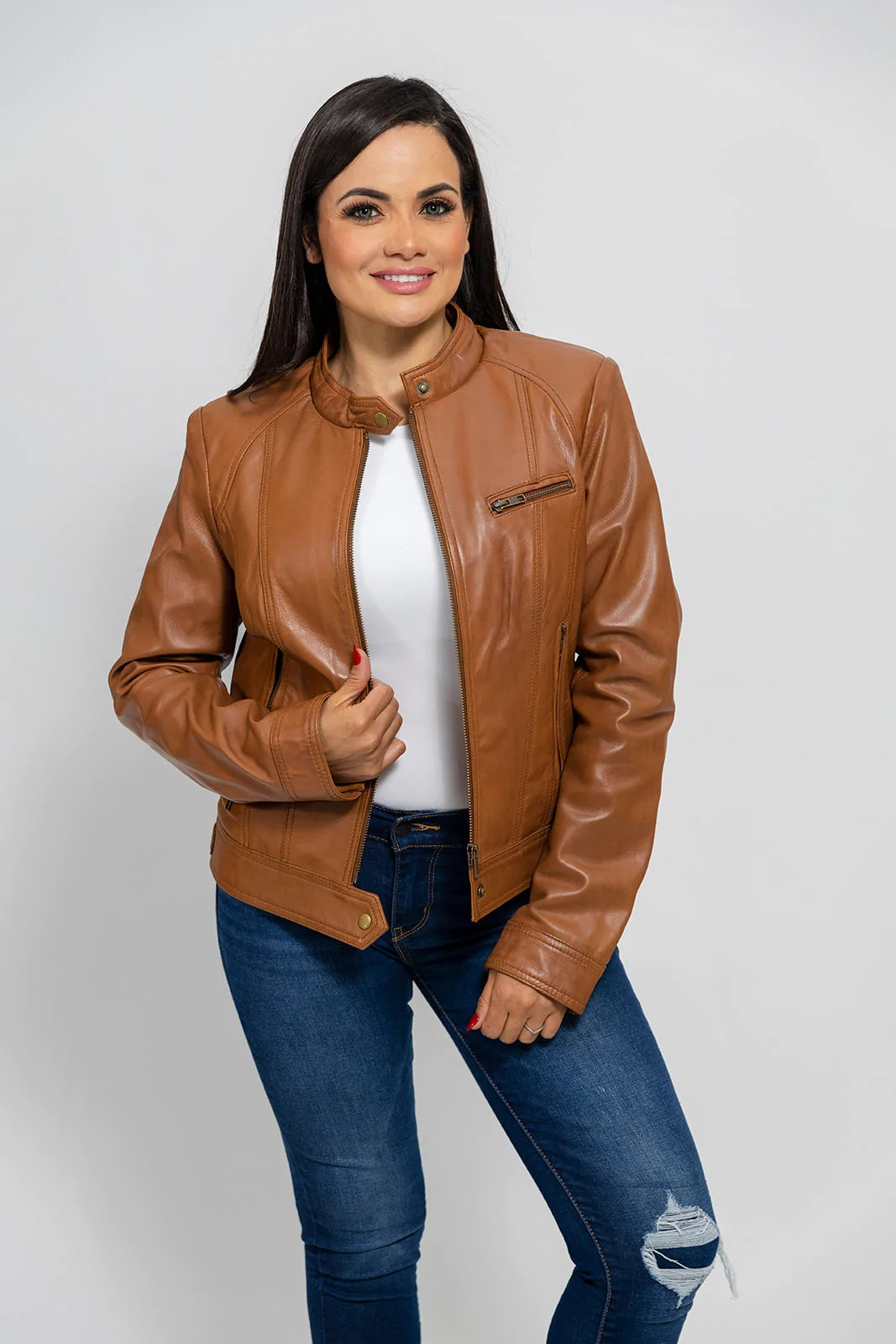 Women's Whiskey Dyed Leather Jacket, Stylish Women's Leather Jacket in Whiskey Dye