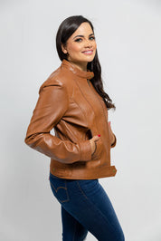 Women's Whiskey Dyed Leather Jacket, Stylish Women's Leather Jacket in Whiskey Dye - Image 3