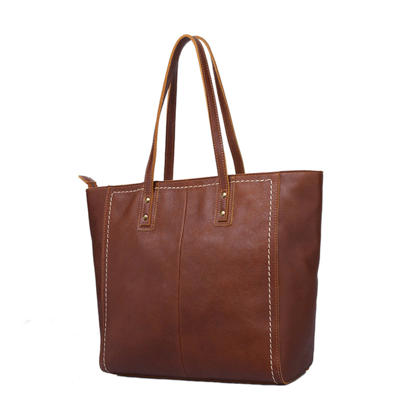 Elegant Brown Leather Tote Bag - Stylish & Spacious for Everyday Use