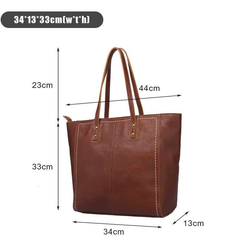 Elegant Brown Leather Tote Bag - Stylish & Spacious for Everyday Use