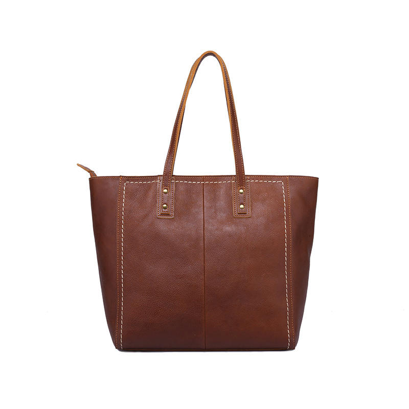 Elegant Brown Leather Tote Bag with Spacious Interior