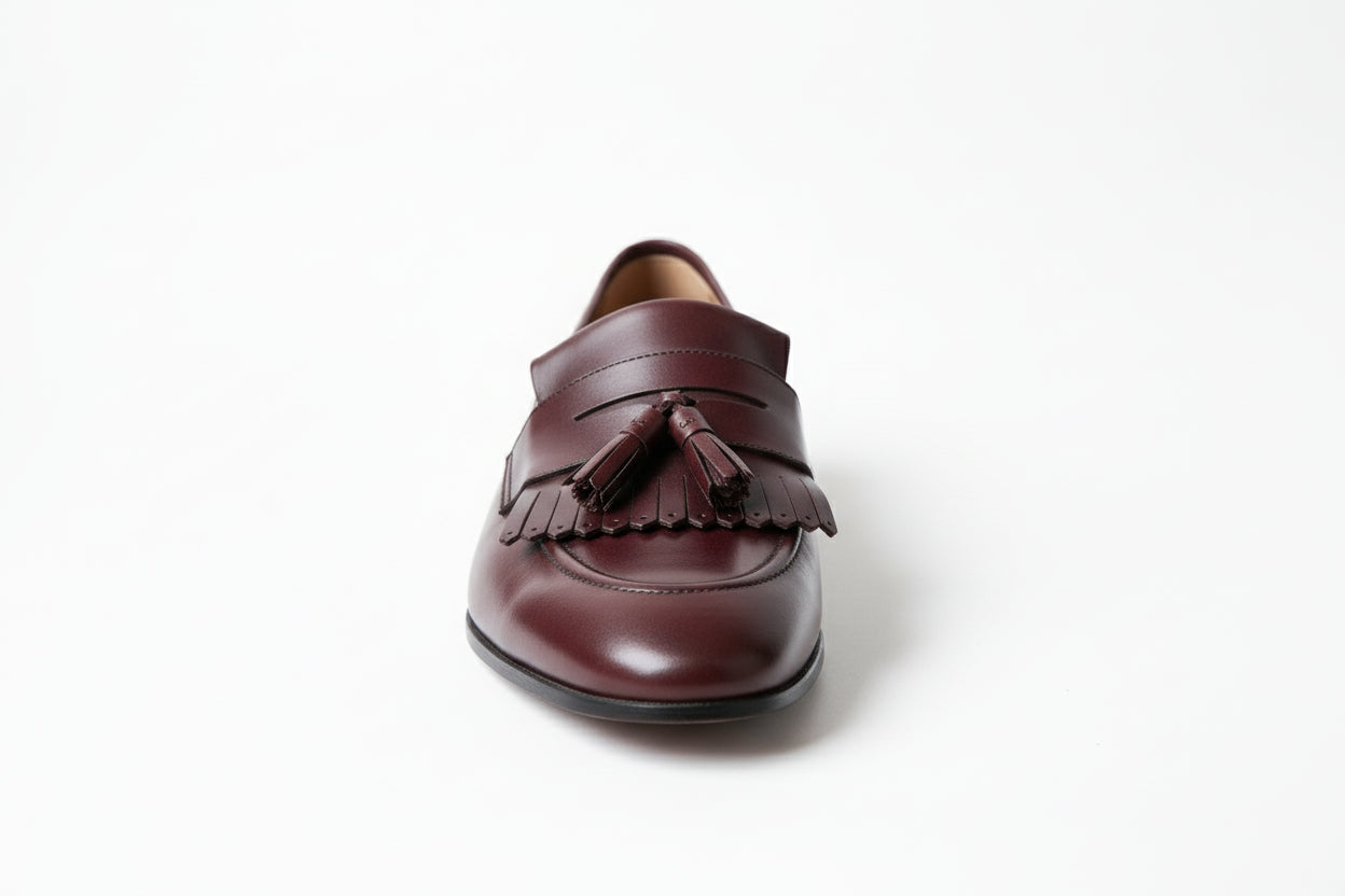 front-view - Handmade Men Elegant Brown Fringe Shoes, Leather Penny Loafer Shoes for