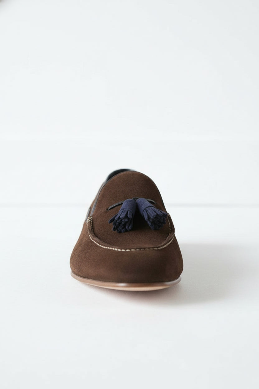 front-view - Handmade Men Brown Loafer Shoes for Men with Tassel, Men Loafer Shoes