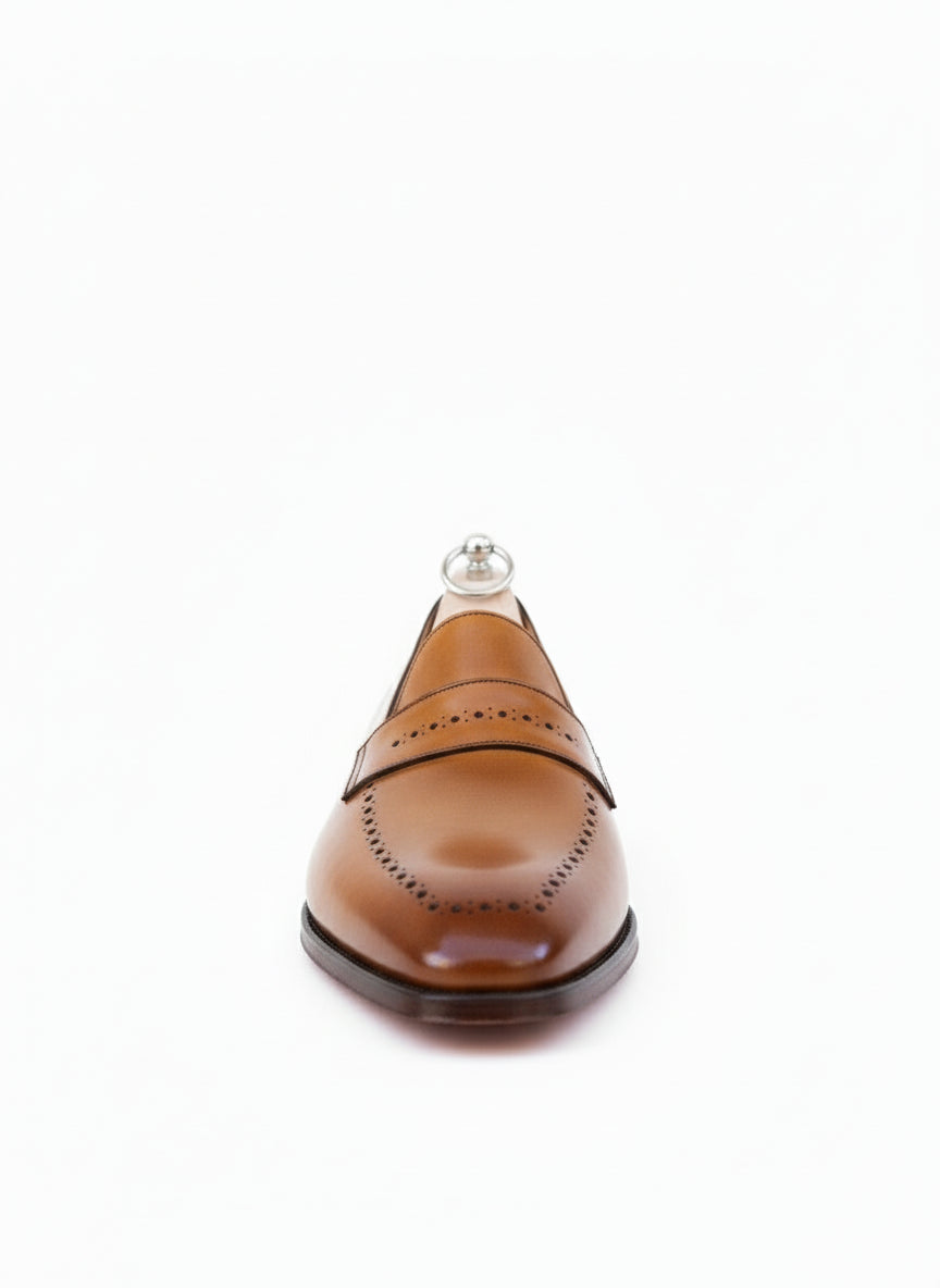 front-view - Handmade Men Tan Brown Brogue Leather Shoes, Leather Moccasins Loafer