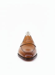 front-view - Handmade Men Tan Brown Brogue Leather Shoes, Leather Moccasins Loafer