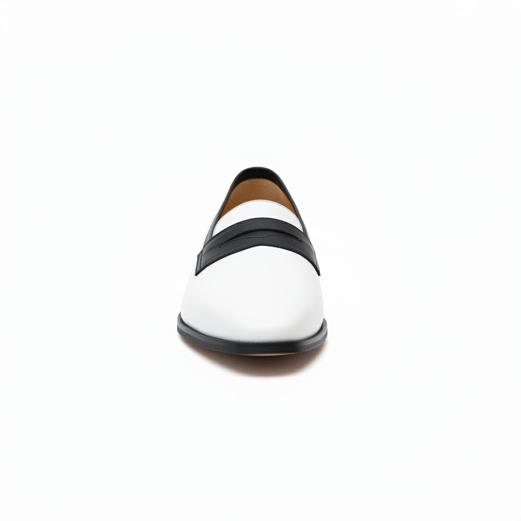 front-view - Handmade Men Two Tone Penny Loafer Shoes, Men Spectatorleather Shoes