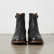 front-view - Men's Distressed Ankle Boots, Full-Grain Leather Ankle Boots, Buckle Strap Ankle Boots