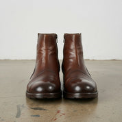 front-view - Men's Distressed Leather Ankle Boots, Full-Grain Leather Ankle Boots, Dark Brown Leather Boots
