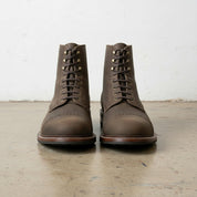 front-view - Men's Lace-Up Nubuck Ankle Boots, Brown Cap-Toe Boots, Goodyear Welted Nubuck Boots