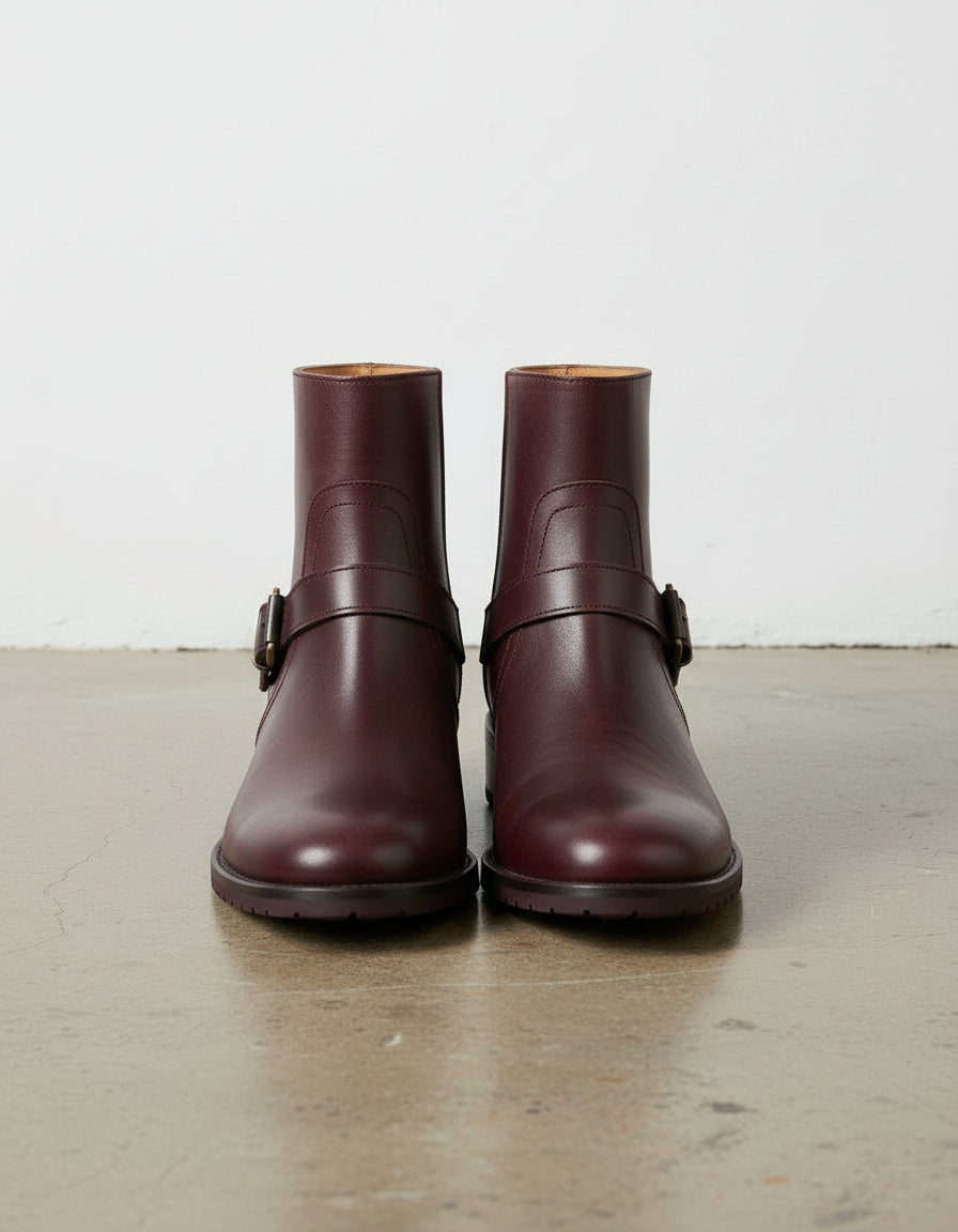front-view - Women's Handmade Burgundy Artisan Moto Leather Ankle Boots