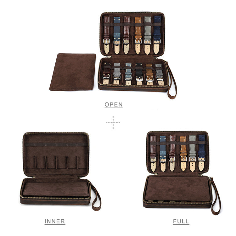 Genuine Leather 12 Slots Portable Watch Band Case