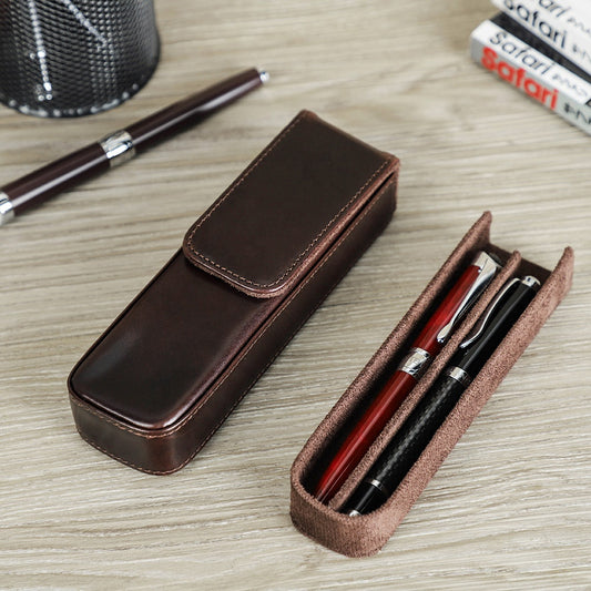 Genuine Leather 2 Pen Case Holder