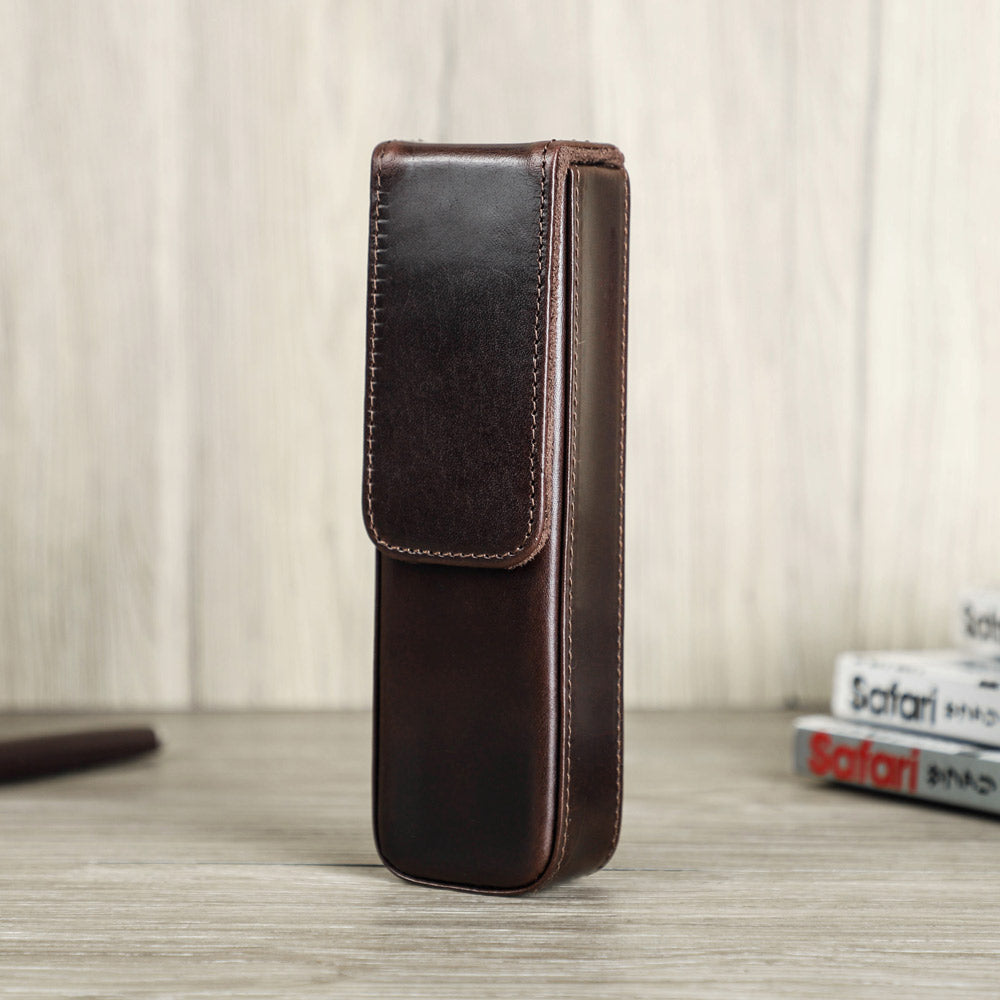 Genuine Leather 2 Pen Case Holder