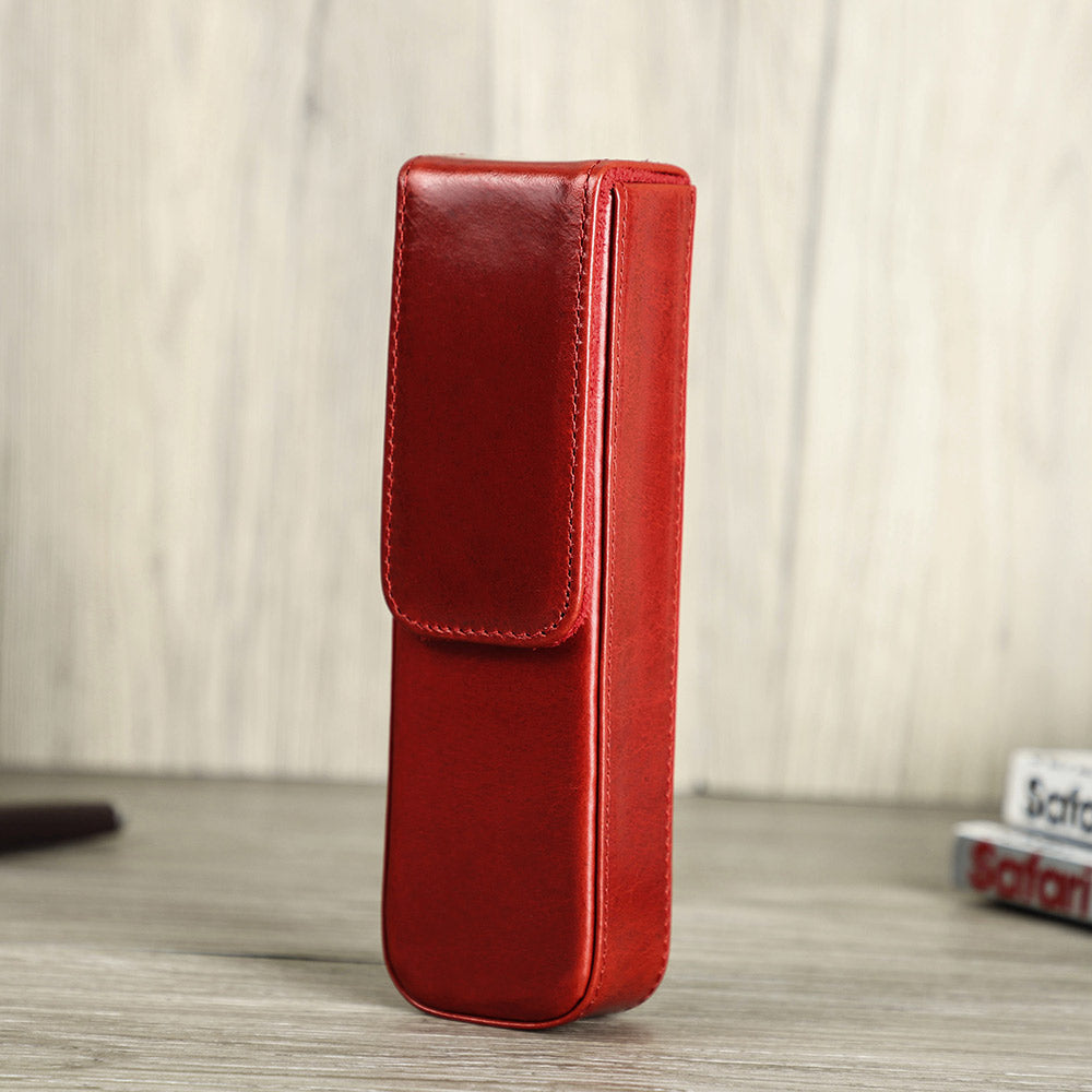 Genuine Leather 2 Pen Case Holder