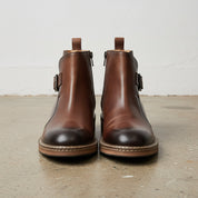 Genuine Leather Ankle Boots for Men, Handcrafted Buckle Strap & Zipper Style - front-view