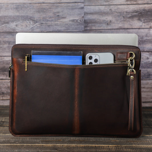 Genuine Leather Shockproof Laptop Sleeve for 15-16" MacBook Pro/Air