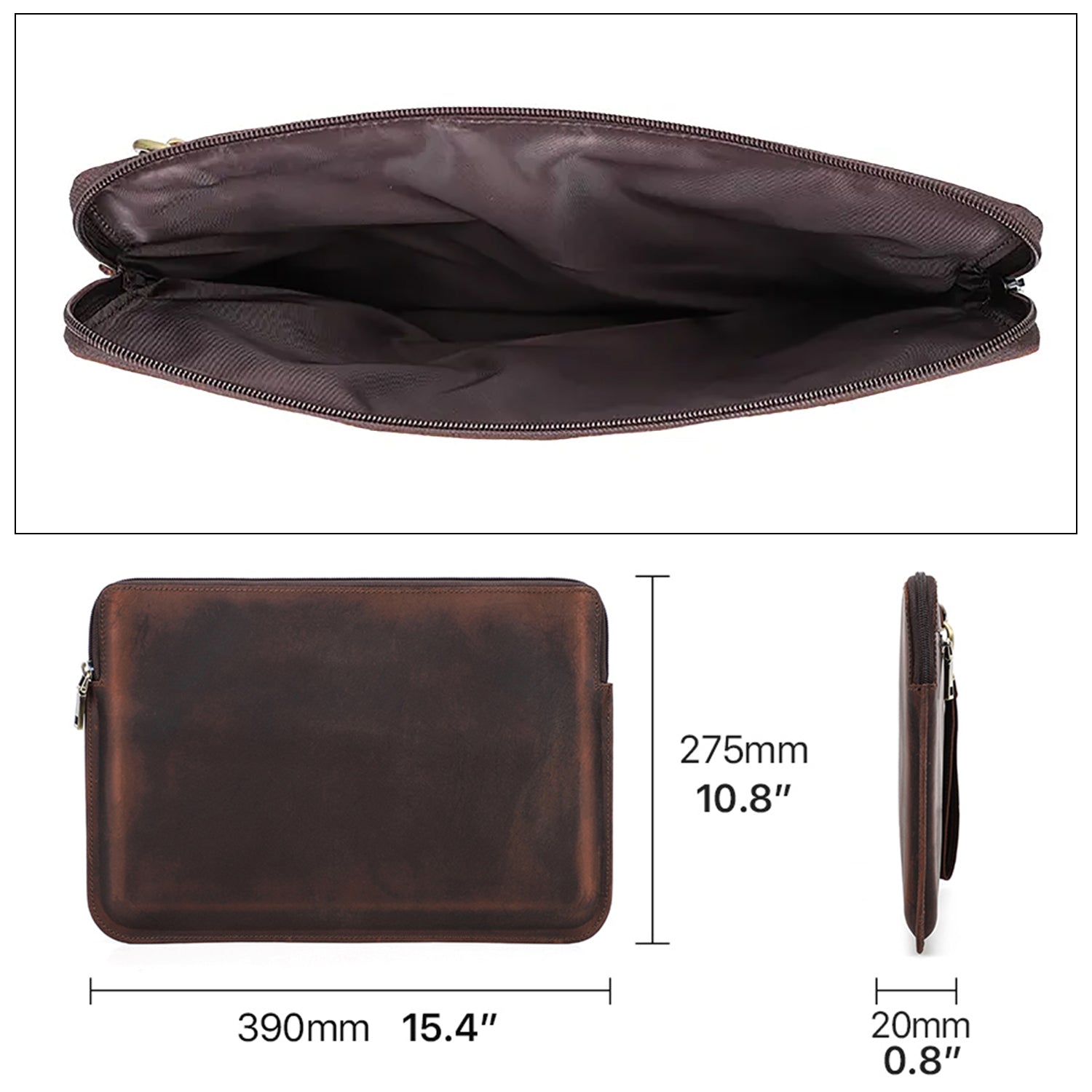 Genuine Leather Shockproof Laptop Sleeve for 15-16" MacBook Pro/Air