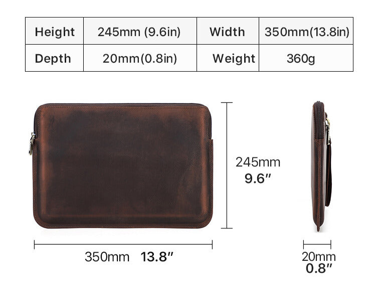 Genuine Leather Shockproof Laptop Sleeve for 15-16" MacBook Pro/Air