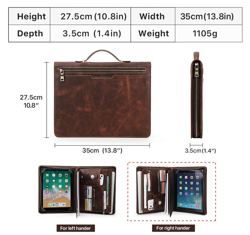 Genuine Leather Zipper Tablet Briefcase for iPad Pro 12.9"